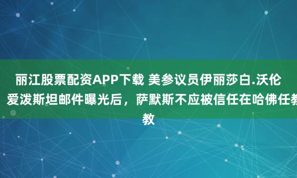 丽江股票配资APP下载 美参议员伊丽莎白.沃伦：爱泼斯坦邮件曝光后，萨默斯不应被信任在哈佛任教